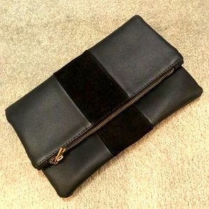 Black Suede Foldover Clutch